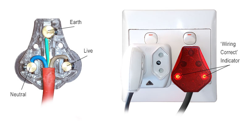 Correct wiring and wall socket is wired correctly indicator