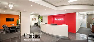 Company reception area where electronic devices are installed